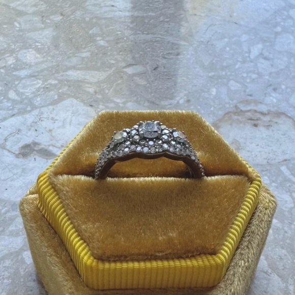 1tcw Diamond White Gold Halo Vintage Salt Pepper Ring Band Set - Picture 9 of 12